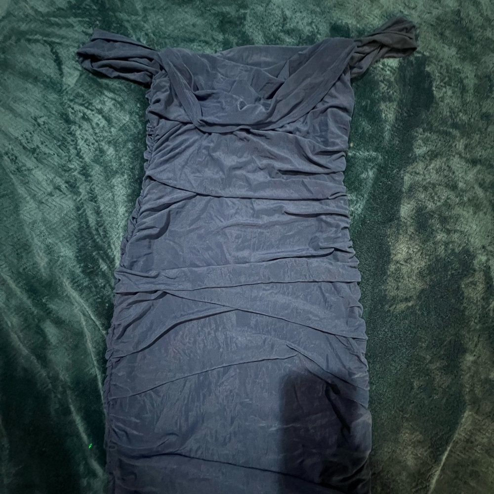 Elegant Off-Shoulder navy blue Dress